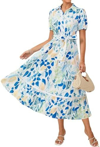 GRACE KARIN Women Summer Floral Maxi Dresses 2026 Wedding Guest Puff Sleeve Shirt Sundresses Boho... | Amazon (US)