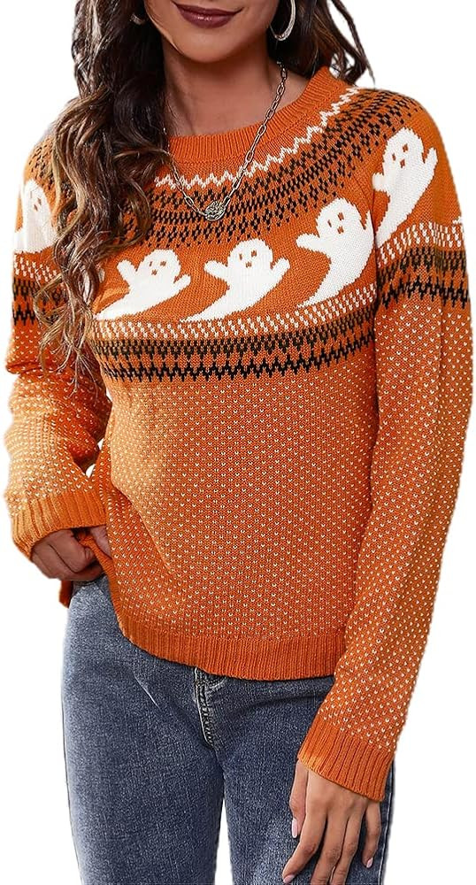 Women’s Casual Leopard Print Knitted Pullover Sweaters Long Sleeve Crew Neck Jumper Tops | Amazon (US)