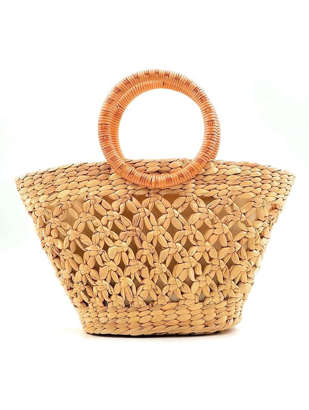 AgnesGP Summer Rattan Bag for Women | Hand Woven Top Handle Handbag | Beach Bags for Ladies | Str... | Amazon (US)