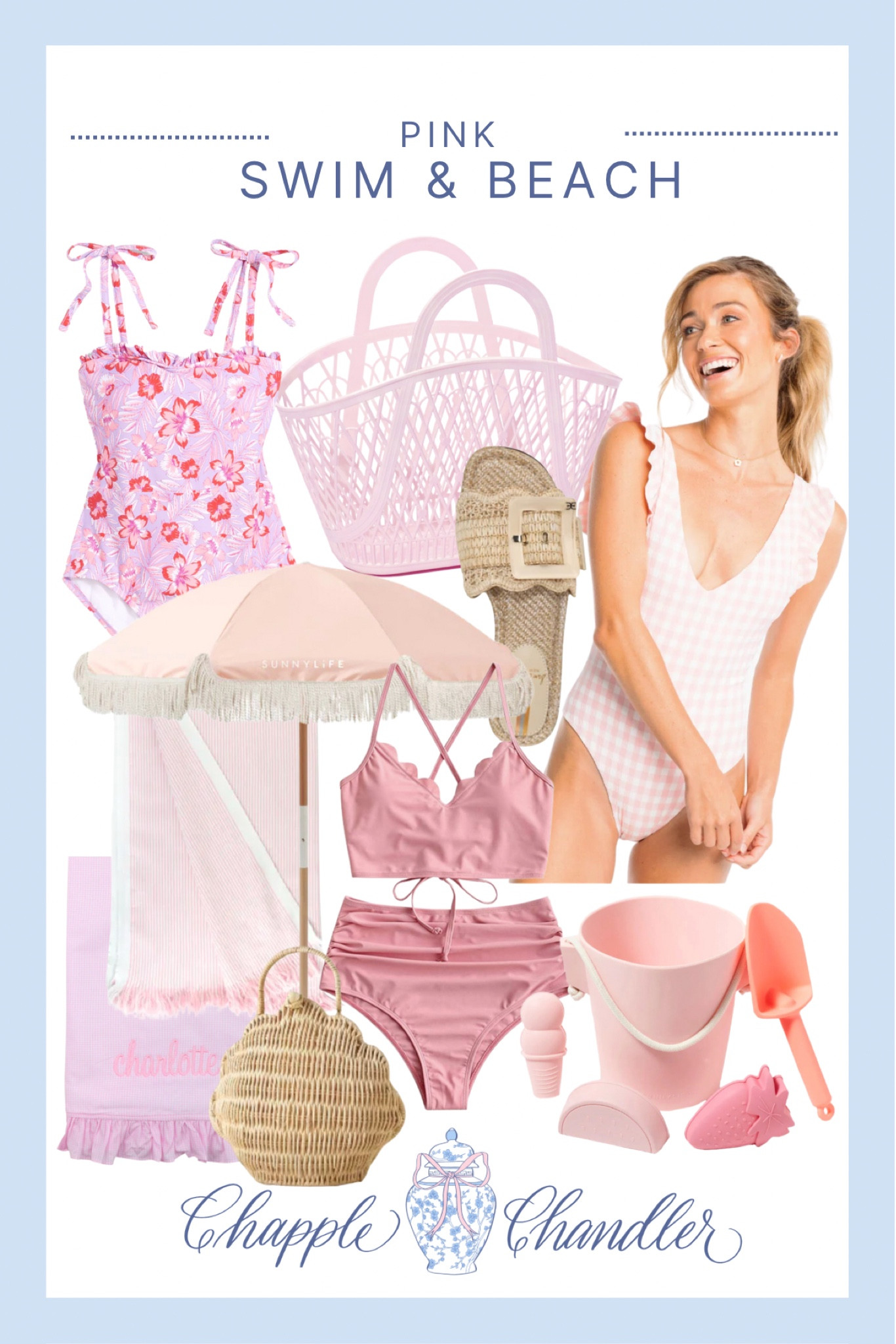 Pink swim finds! 🎀 gingham swimsuit swim finds one piece scalloped preppy beach hat swimwear travel vacation resort cover up beach umbrella fringe bucket toys two piece high waisted ruffle scalloped slides seashell purse

#LTKunder50 #LTKswim #LTKtravel