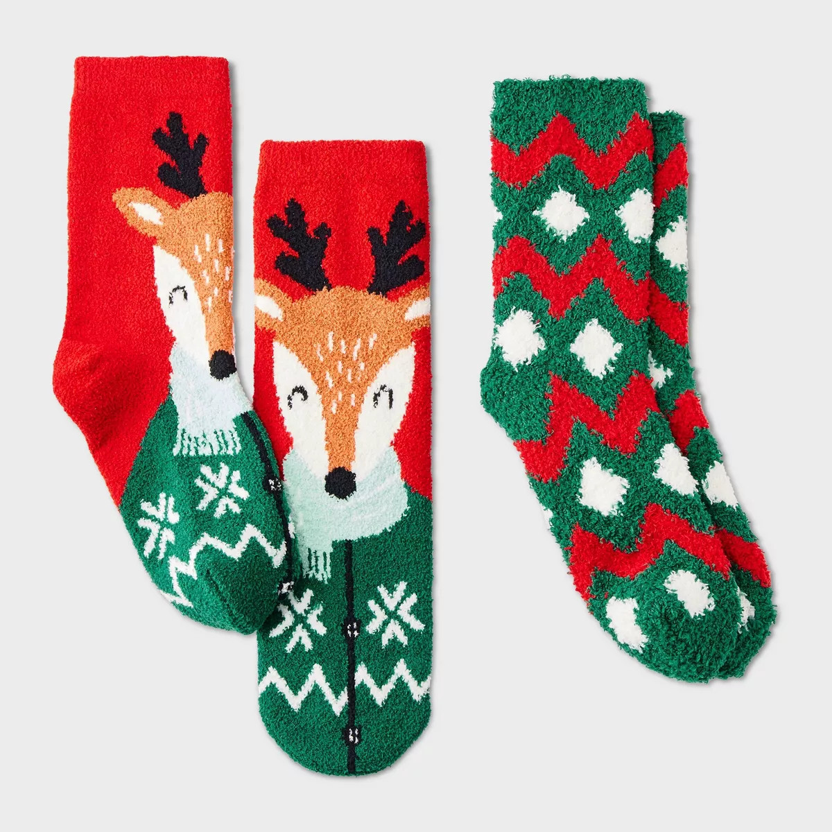 Kids' 2pk Winter Reindeer Cozy Holiday Crew Socks with Gift Card Holder - Wondershop Red/Dark Gre... | Target