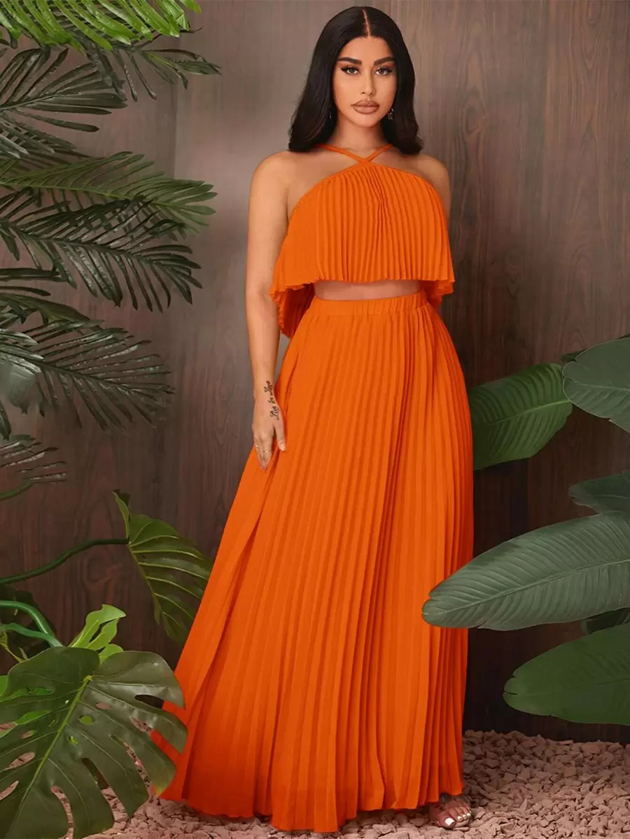 SHEIN SXY Pleated Chiffon Cami Top & Skirt SKU: sw2112155984460255(1000+ Reviews)$19.49$29.00-33%... | SHEIN