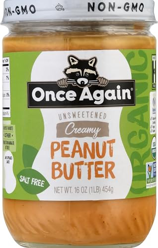 Once Again Organic Creamy Peanut Butter, 16oz - Salt Free, Unsweetened - USDA Organic, Gluten Free Certified, Vegan, Kosher - Glass Jar | Amazon (US)