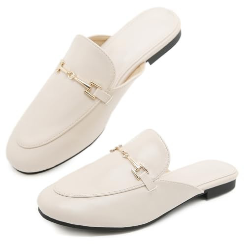 ignaxis Mules for Women Flats Round Toe Womens Mules Buckle Slip on Slides Backless Loafer Shoes(Apricot Microfiber,7.5) | Amazon (US)