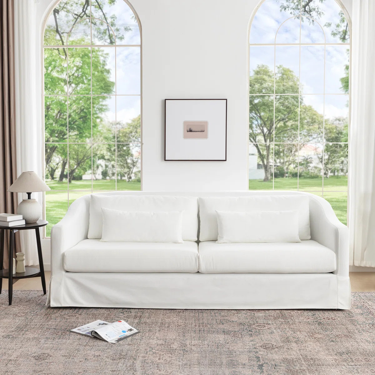 Brinae 90" Linen Blend Fabric 3-Seater Sofa Couch with Washable Slipcover | Wayfair North America