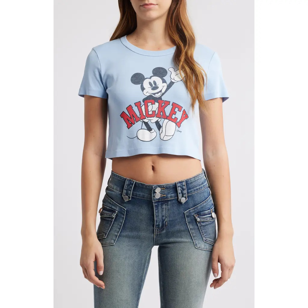 Junk Food Mickey Mouse Cotton Graphic Baby Tee in Sky Way Blue at Nordstrom, Size X-Small | Nordstrom