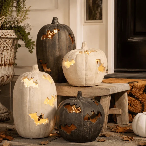 Aximioll Halloween White Bat Cutout Pumpkin 9In Decor, Modern Farmhouse Jack-O-Lantern Statue, Tr... | Walmart (US)