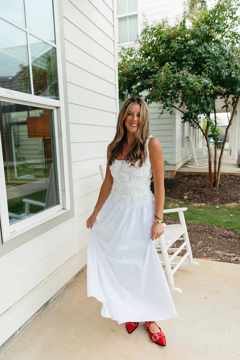 Bradshaw Maxi Dress - Rosette Mesh White | Triple Threads