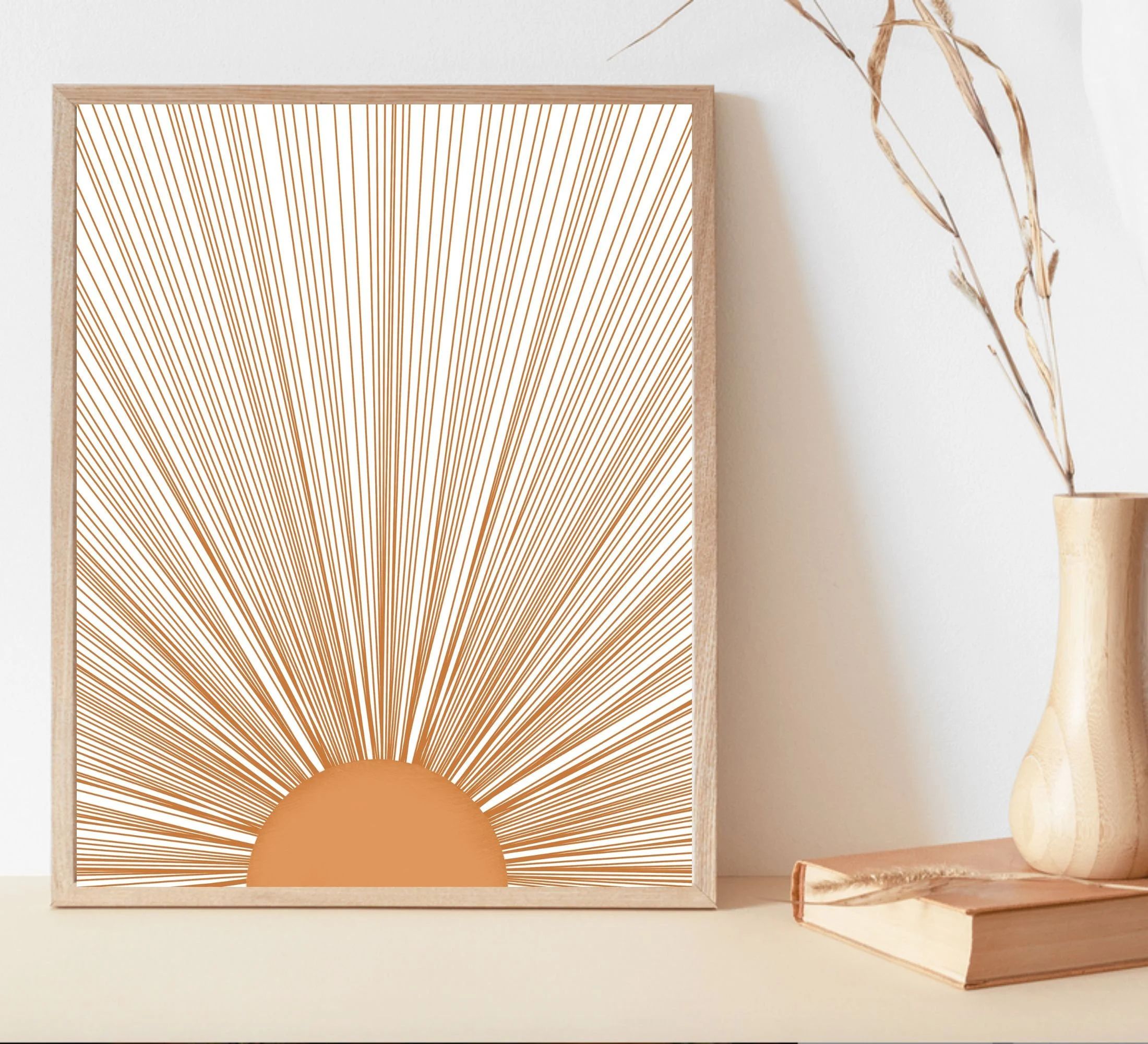 Bursting Sun Rays Print | Sunshine Wall Art | Abstract Sun Art Print | Neutral Sunrise Poster | S... | Etsy (US)