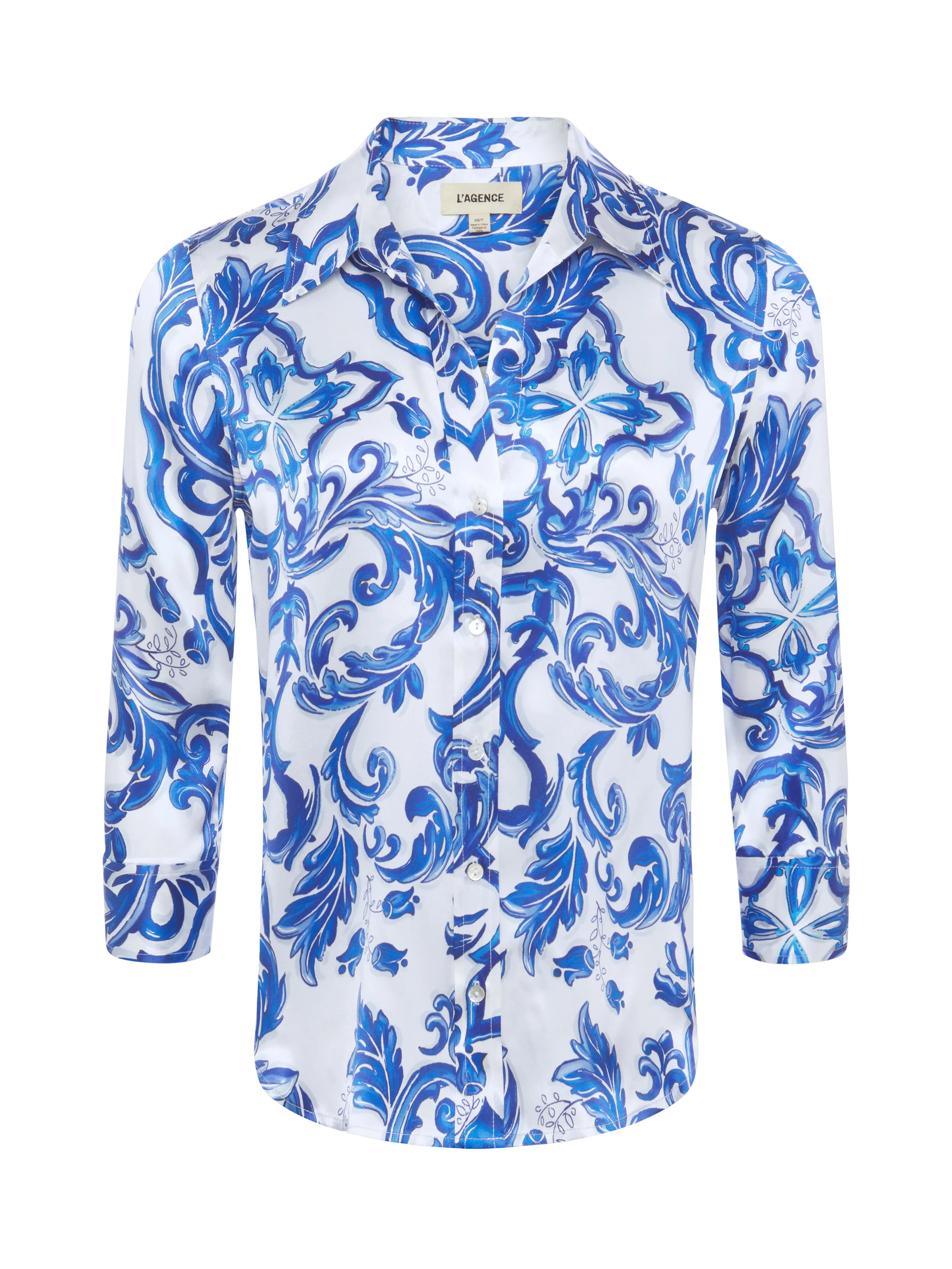 L'AGENCE Dani Blouse in White Multi Mediterranean Toile | L'Agence