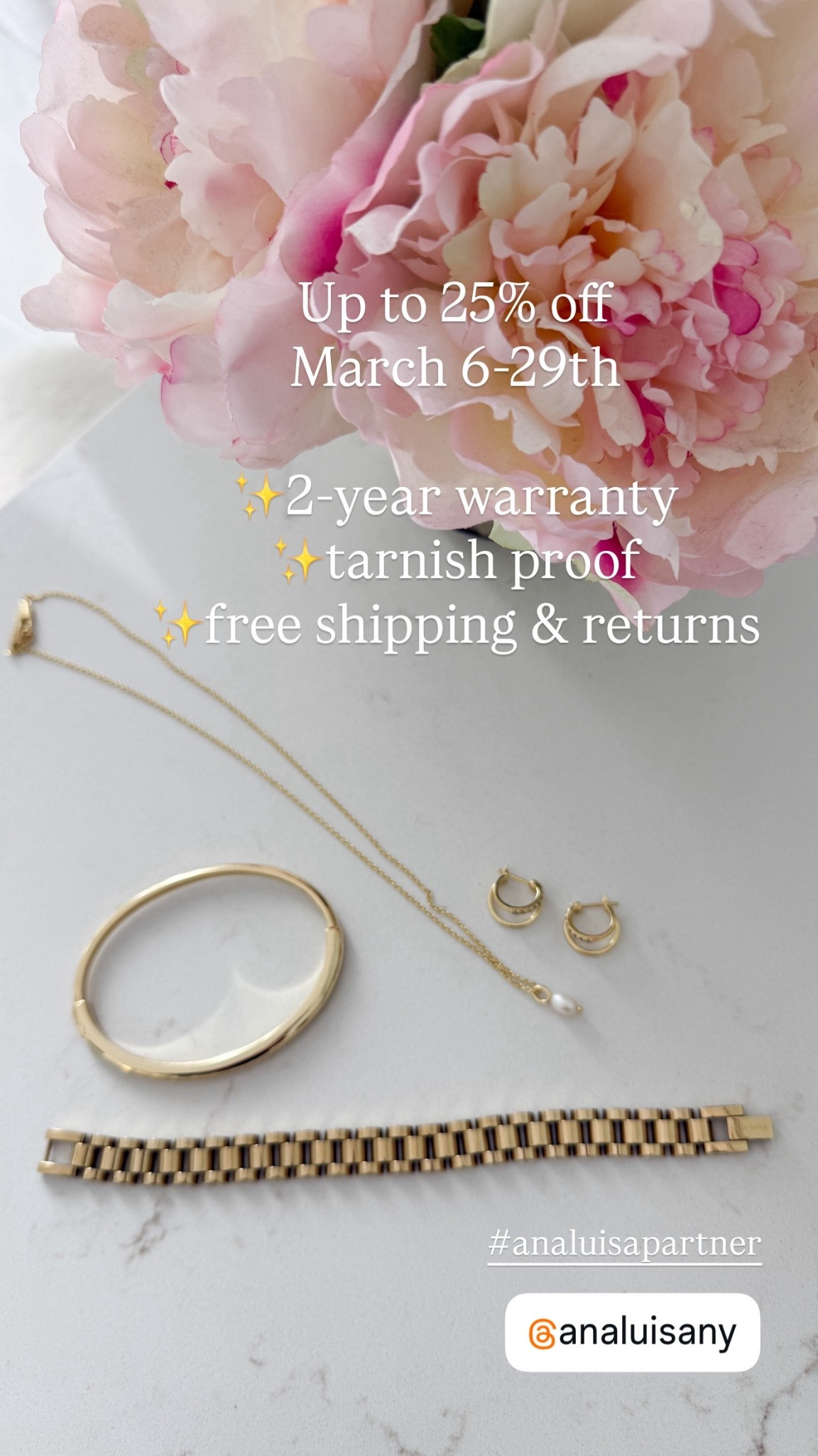 #analuisa
￼ Long lasting, tarnish proof and water resistant jewelry. Plus get a two-year warranty on every piece.
Up to 25% off side wide March 6 through the 29th.
Loved by millions, worn everywhere!

#LTKootd #LTKWorkwear #LTKOver40