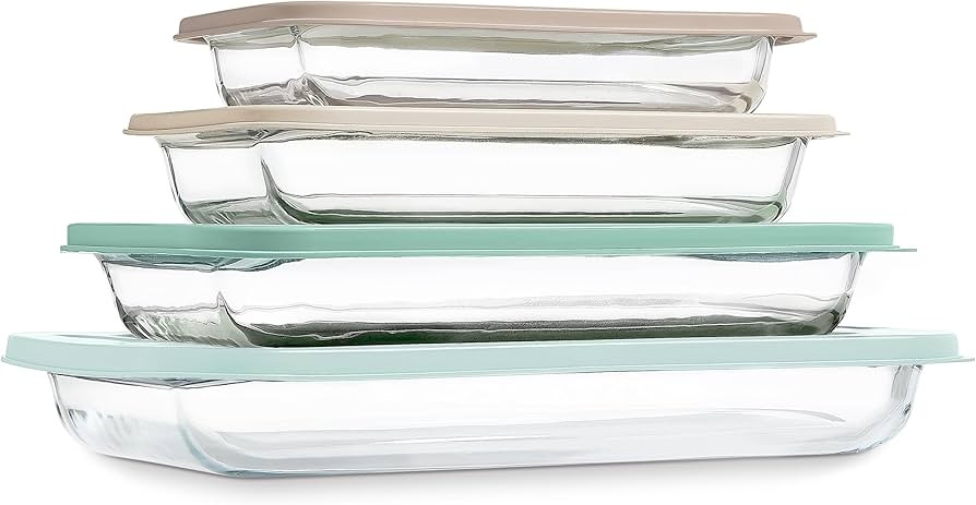 COOK WITH COLOR 8-Piece Deep Glass Baking Dish Set with Plastic Lids – Casserole and Food Stora... | Amazon (US)