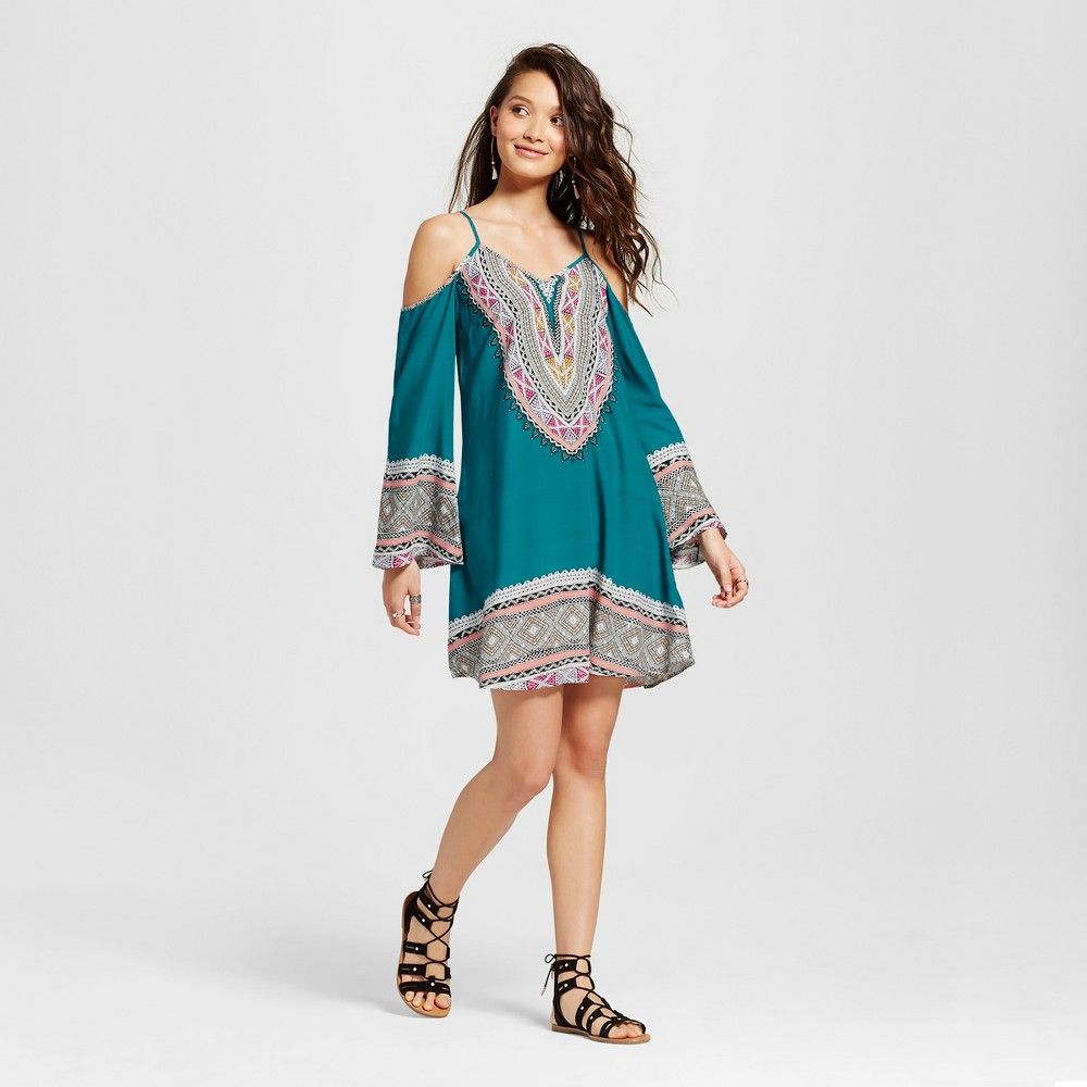 Women's Cold Shoulder Shift Dress - Xhilaration (Juniors') Teal (Blue) S | Target