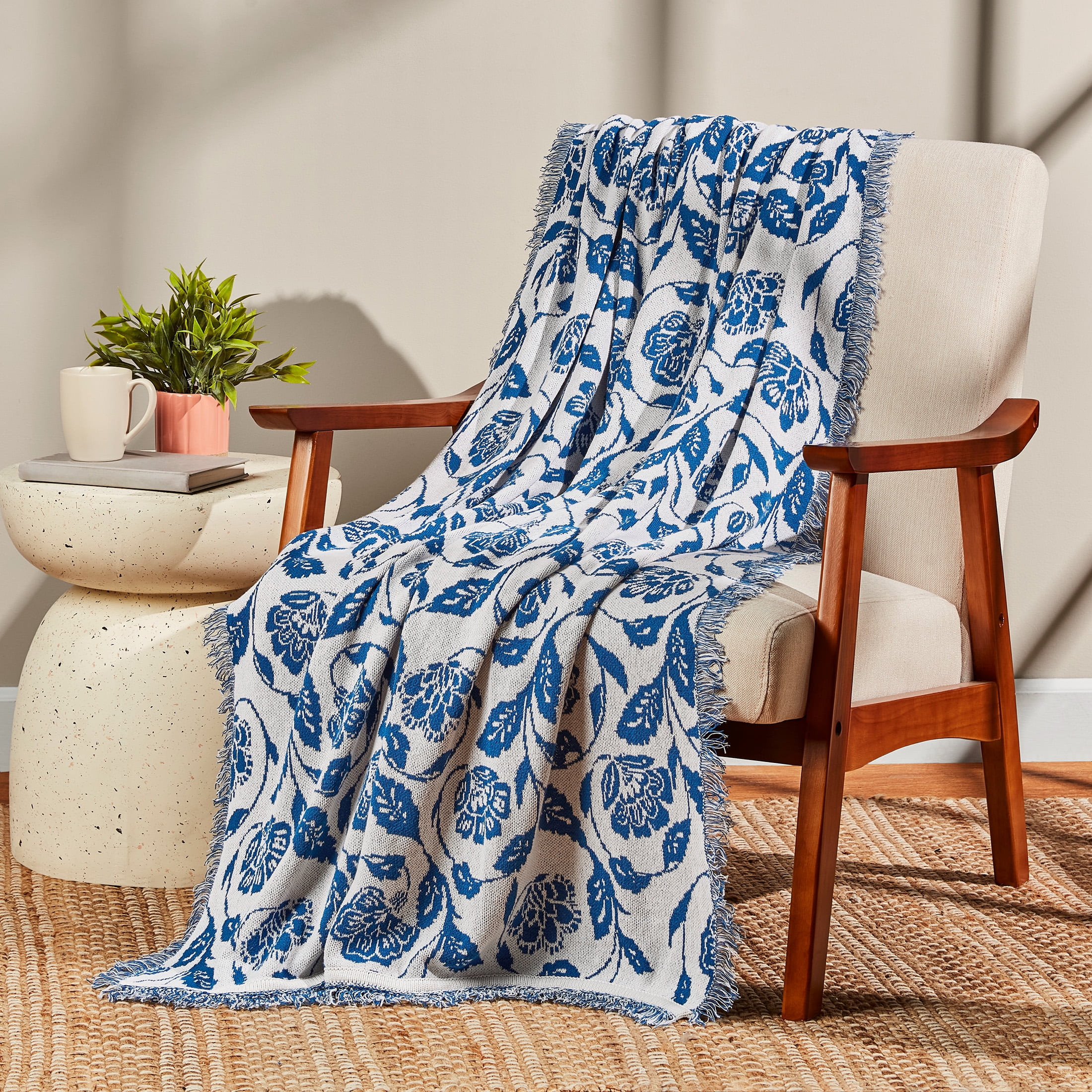 Mainstays by Becky G. & Alejandra Tapestry Knit Throw, Blue Floral, 50" x 60" | Walmart (US)