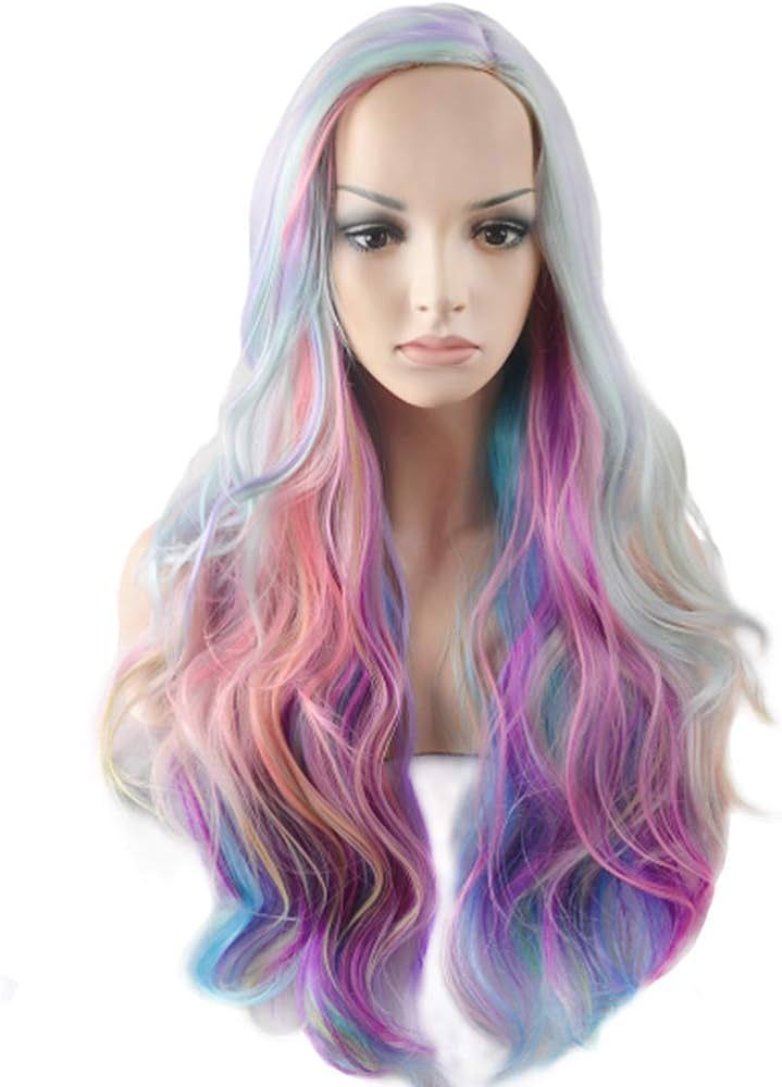 RightOn Rainbow Wig Long Curly Wig Multi-Color Wig Charming Full Wigs for Cosplay Girls Party or ... | Amazon (US)