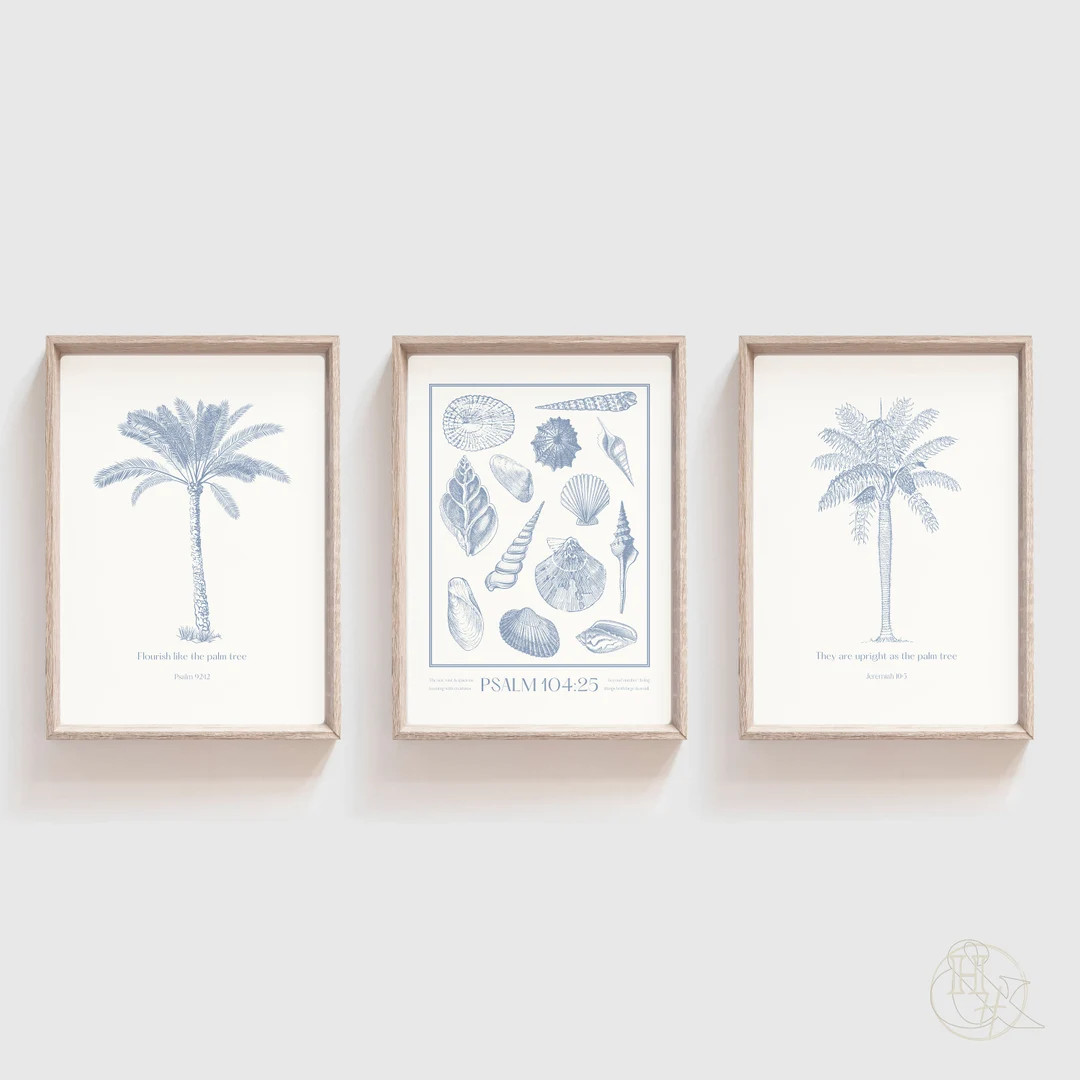 Beach Christian Poster Set of 3 Wall Art, Trendy Tropical Print Set Vintage Coastal Wall Decor, R... | Etsy (US)