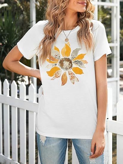 Anbech Womens Dandelion Graphic T-Shirts Teen Girls Cute Sunflower Trendy Clothes Casual Tee Tops | Amazon (US)