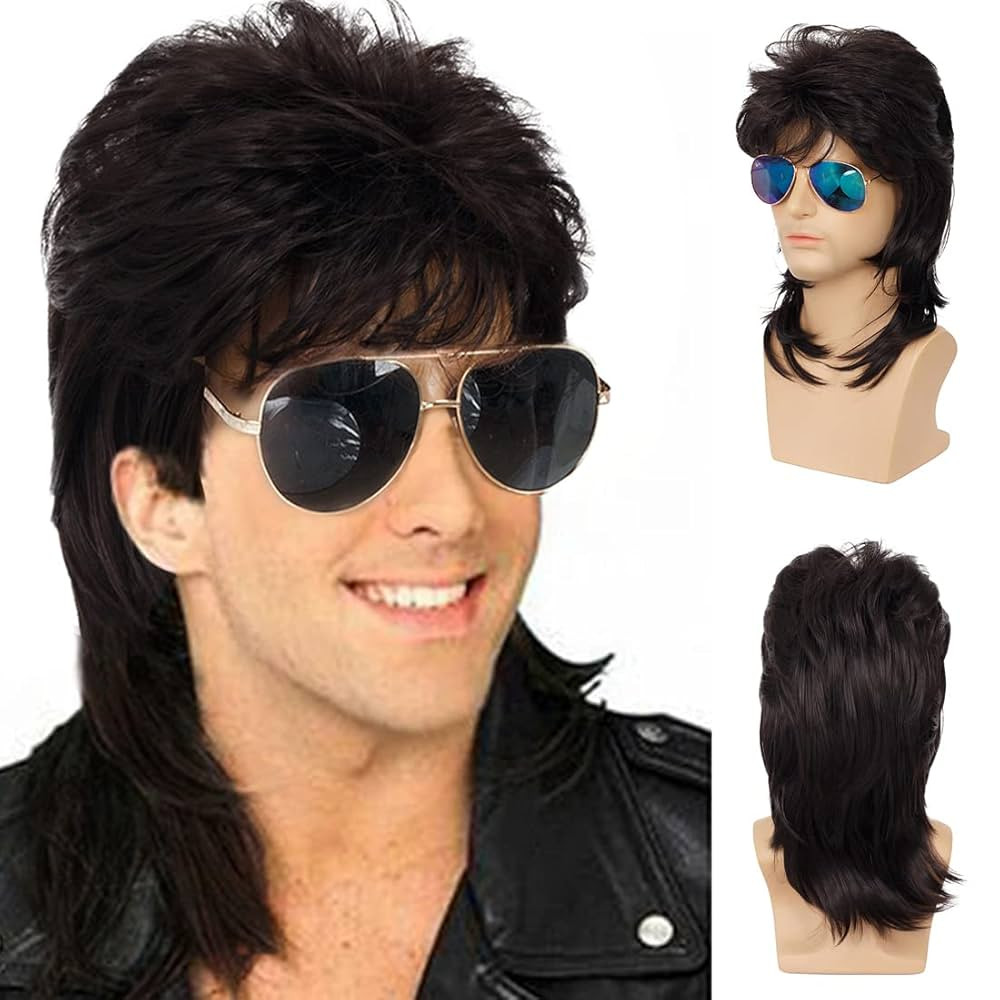 Sallcks Mens Mullet Wigs Black Curly 70s 80s Cosplay Costume Wig Retro Punk Rocker Disco Synthetic Full Wigs | Amazon (US)