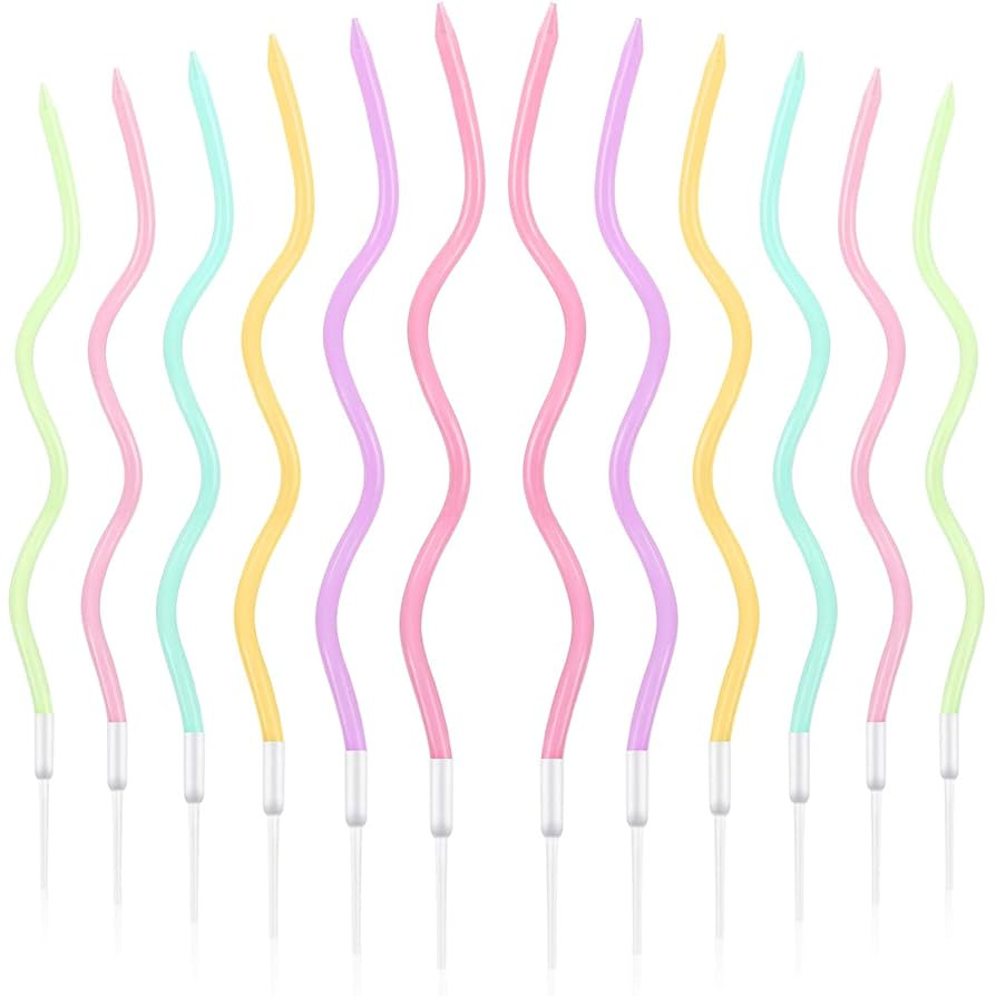 BBTO 12 Pcs Twisted Birthday Candles Spiral Metallic Cupcake Thin Long Cake Candles with Holders ... | Amazon (US)