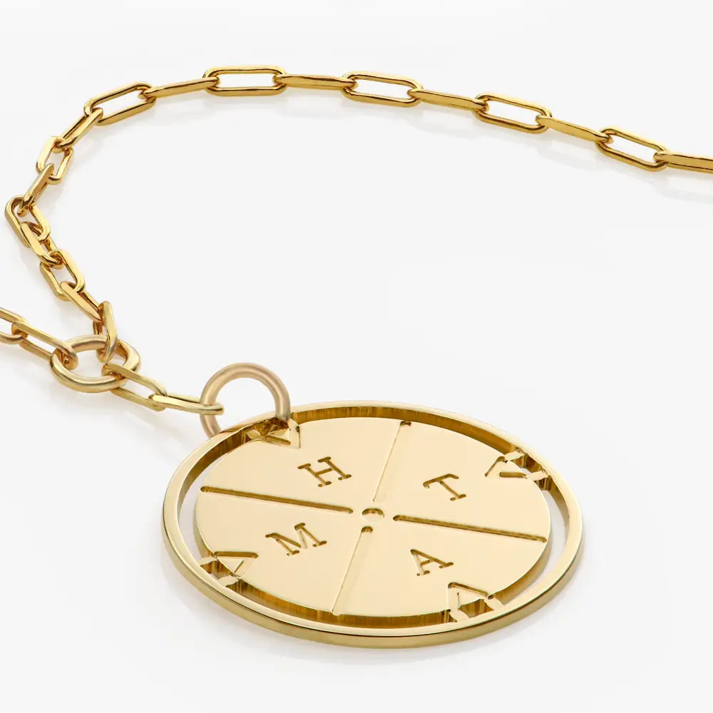 Engraved Compass Necklace - 14k Solid Gold | Oak & Luna (US)