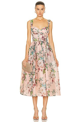 Zimmermann Matchmaker Midi Dress in Pink Barkcloth | FWRD | FWRD 