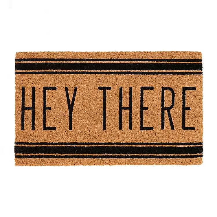 New! Tan Hey There Striped Doormat | Kirkland's Home
