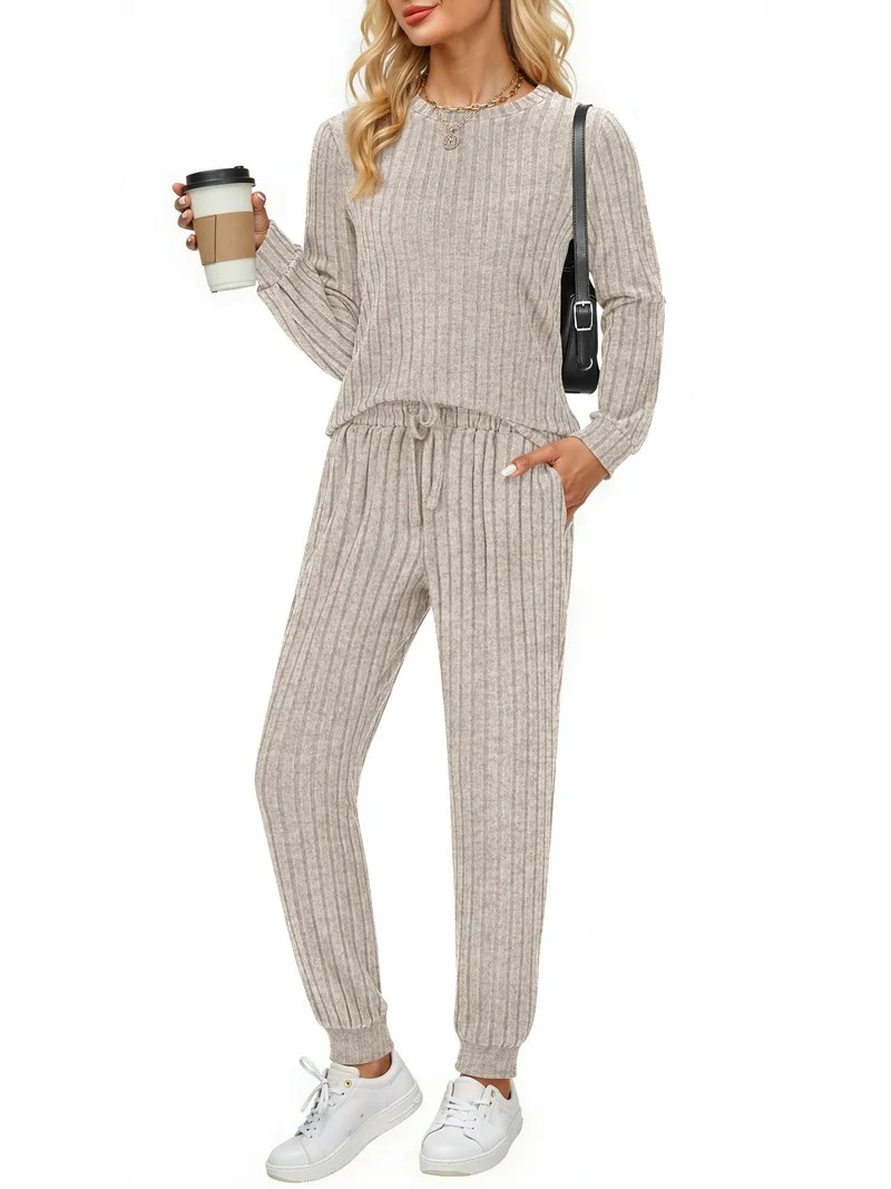 Fantaslook Two Piece Sets for Women Lounge Sets Casual Long Sleeve Tops and Long Pants Vacation T... | Walmart (US)