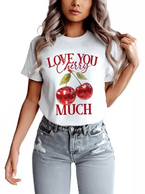 OrnamentallyYou Women's Love You Cherry Much Retro Disco Tee, White, XS | Belk