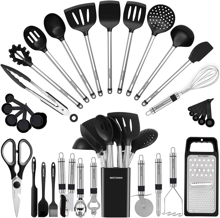 Kitchen Utensil Set-Silicone Cooking Utensils-33 Kitchen Gadgets & Spoons for Nonstick Cookware-S... | Amazon (US)