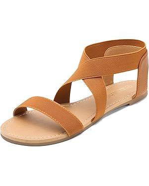 DREAM PAIRS Women's Elastic Ankle Strap Flat Sandals Summer Dressy Shoes Cute Strappy Gladiator S... | Amazon (US)