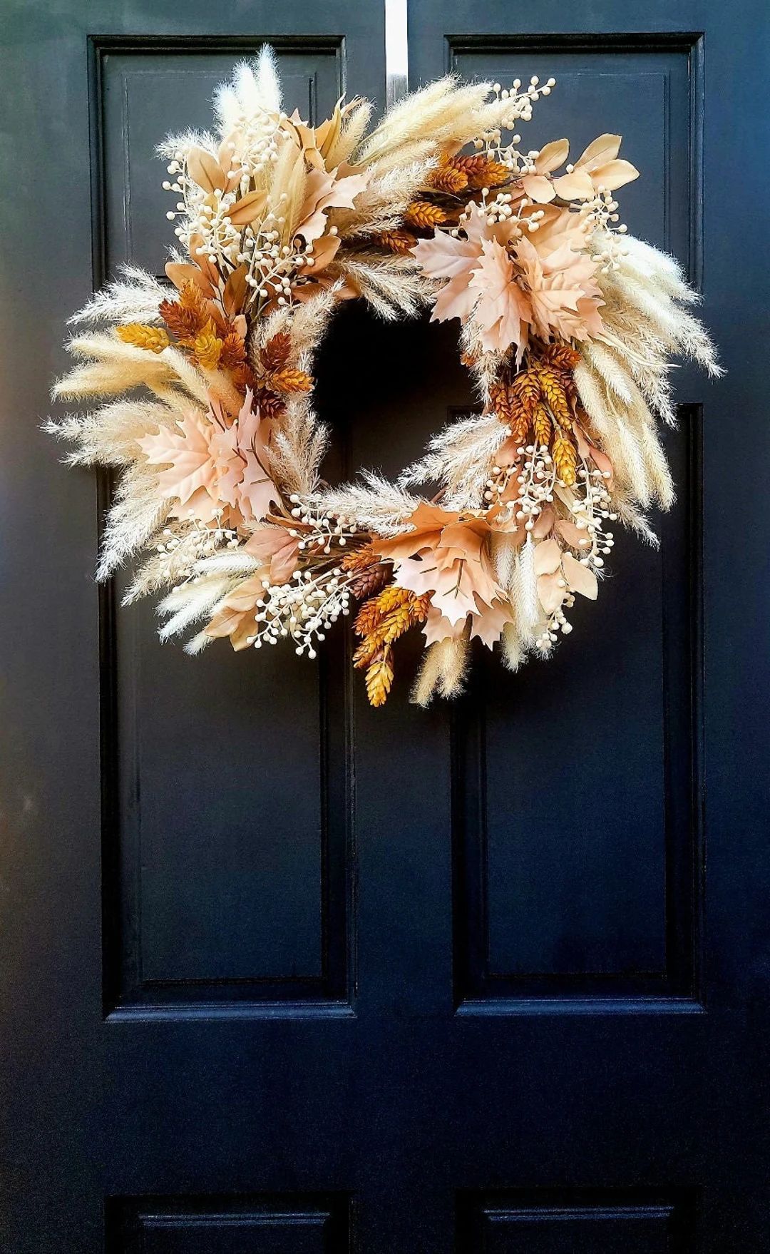 Neutral Boho Summer and Fall Front Door Wreath, Cream Berries and Wheat Wreath, Brown Hops and Bu... | Etsy (US)