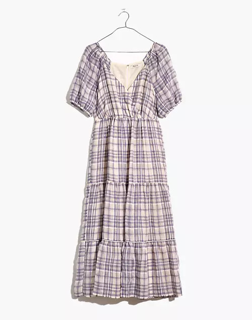 Puff-Sleeve Faux-Wrap Tiered Midi Dress | Madewell