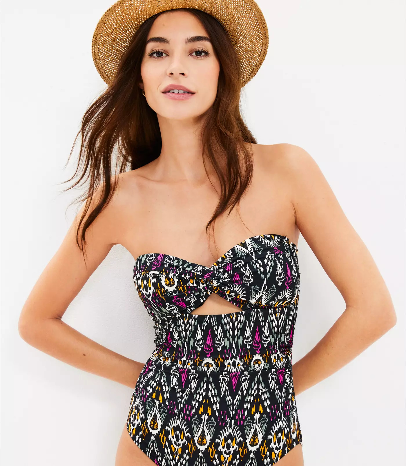 LOFT Beach Multicolored Ikat Twist Bandeau One Piece Swimsuit | LOFT