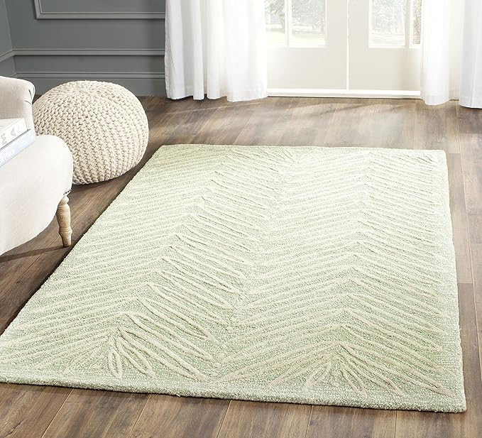 MARTHA STEWART x SAFAVIEH 4' x 6' Milk Pail Green MSR3612D Handmade Chevron Leaves Wool & Viscose... | Amazon (US)
