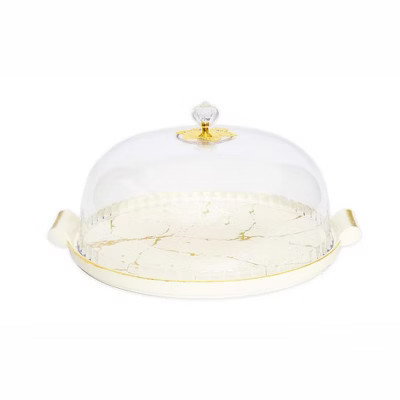 Classic Touch White Porcelain Cake Dome with Gold Design  11"D | Target