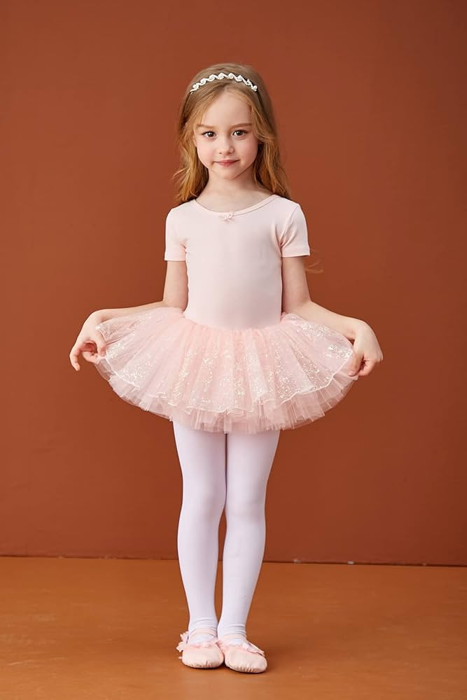 MdnMd Fly Short Sleeve Lace Dance Ballet Tutu Leotard Ballerina Outfit for Toddler Girls | Amazon (US)