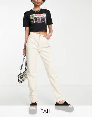 Pieces Tall Kesia high waist mom jeans in ecru | ASOS (Global)