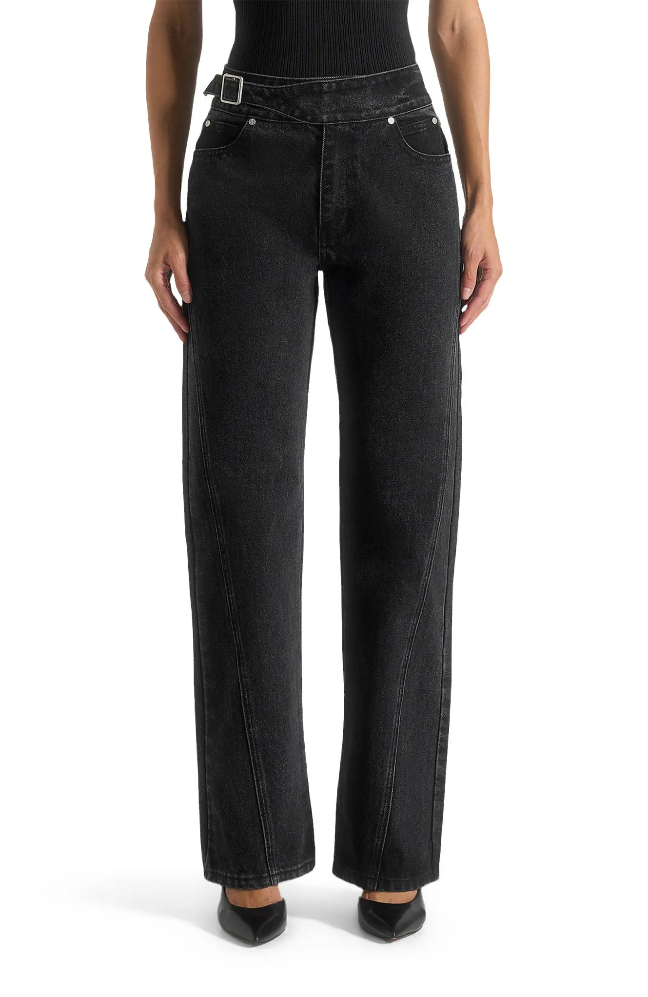 Manière De Voir Loane Twist Leg Boyfriend Jeans With Waist Adjuster in Mid Blue at Nordstrom, Size 12 | Nordstrom
