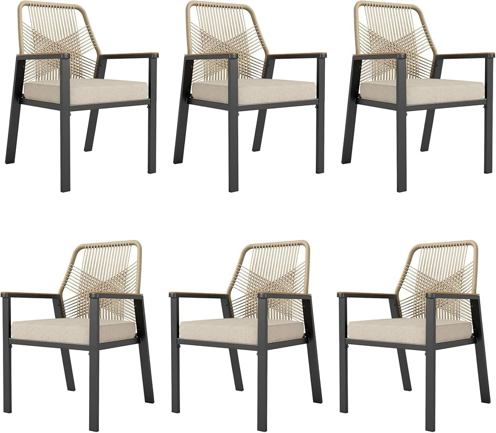 HERA'S HOUSE Patio Chairs Set of 6, 36.6" Rattan Dining Chairs with Heavy-Duty Wrought Iron Metal... | Amazon (US)