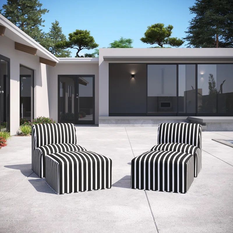 Eliana Outdoor Armless Lounge Chair with Sunbrella Cushions and Ottoman | Wayfair North America
