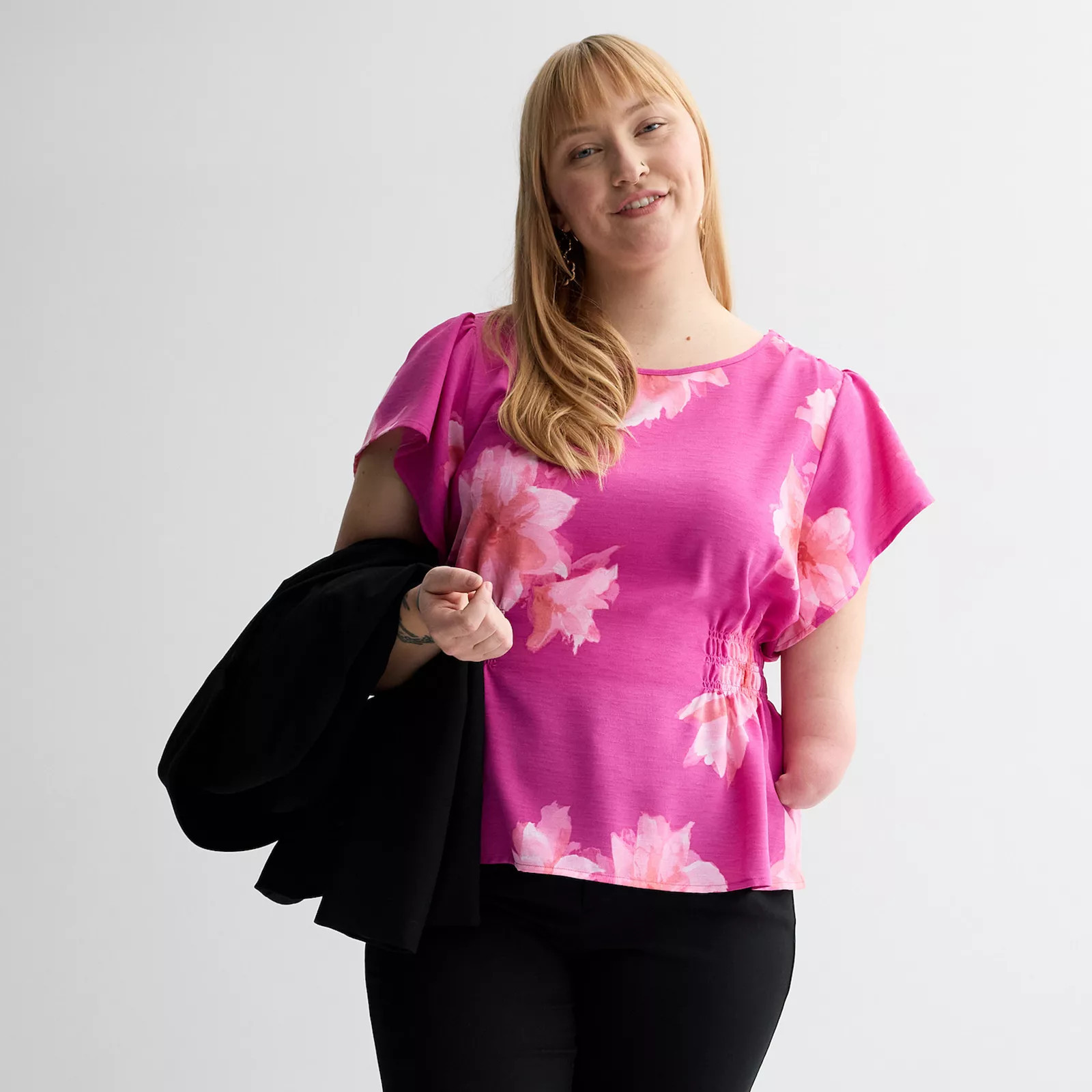 Women's Nine West Adaptive Cinched Blouse, Size: Medium, Pink Anita Blooms | Kohl's