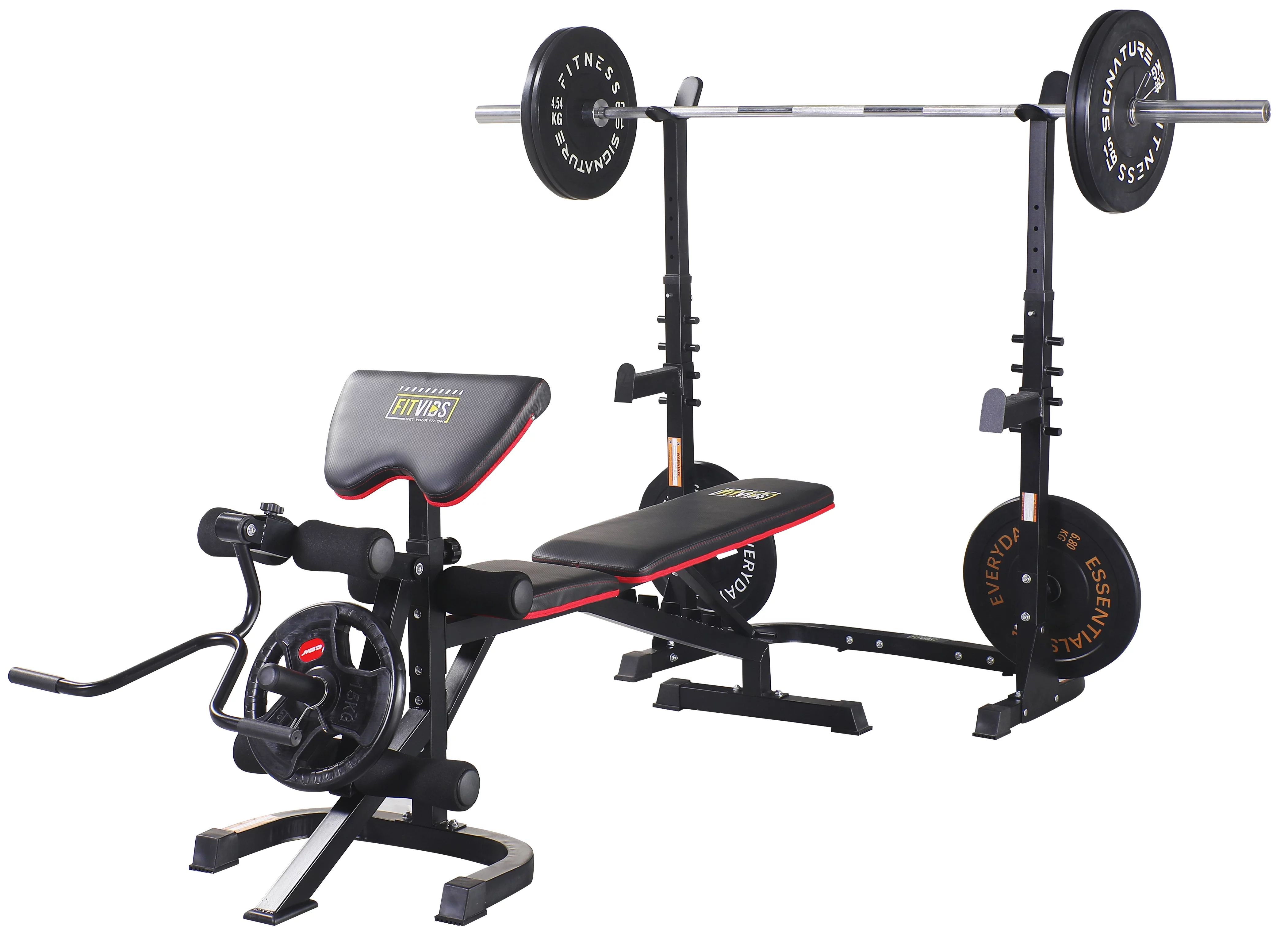 Fitvids LX600 Adjustable Olympic Workout Bench with Squat Rack, Leg Extension, Preacher Curl, and... | Walmart (US)