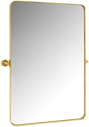 Clavie Pivot Bathroom Mirror, 24x36 Inch Gold Metal Framed Pivoting Bathroom Tilting Wall Mirror,... | Amazon (US)