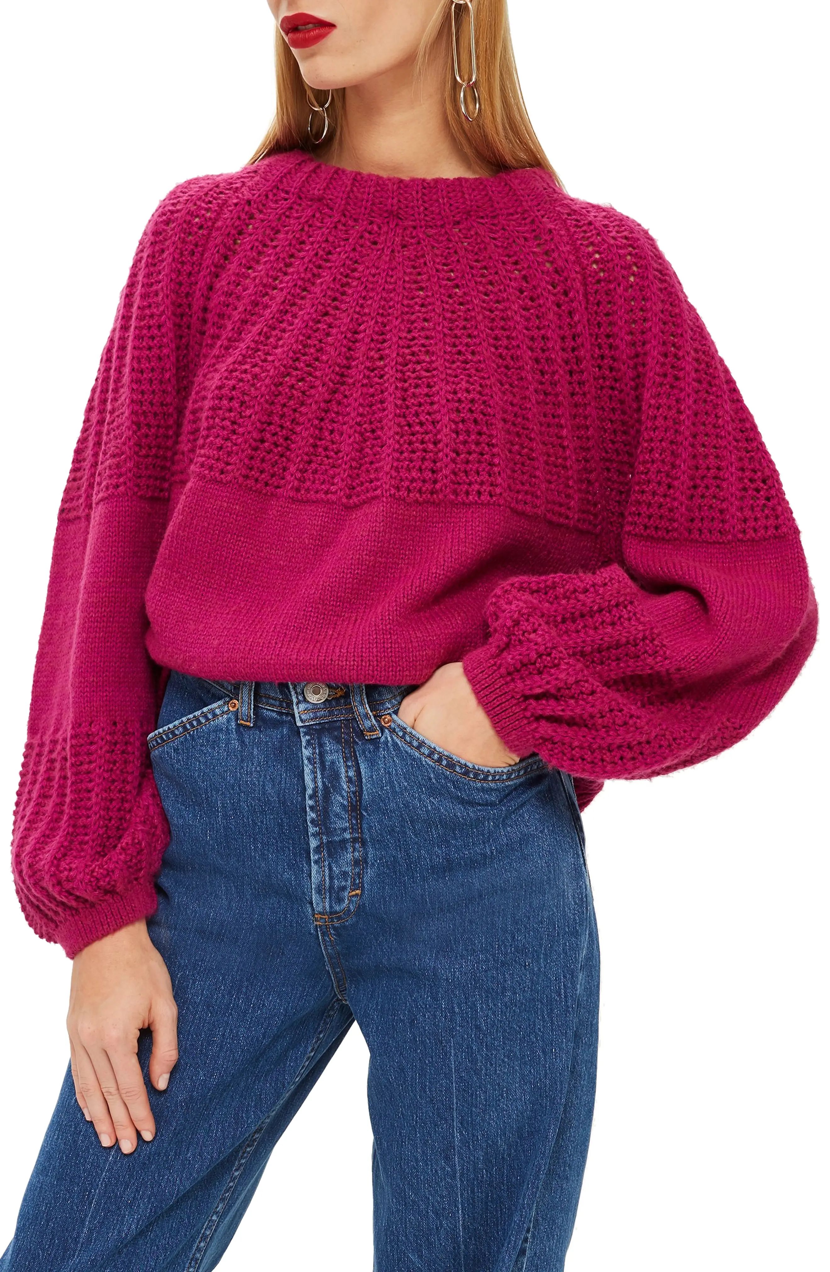 Topshop Pointelle Ball Sleeve Sweater | Nordstrom