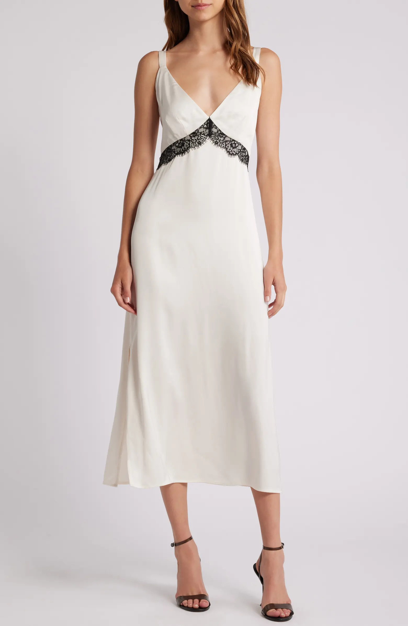 Ennis Lace Trim Satin Dress | Nordstrom
