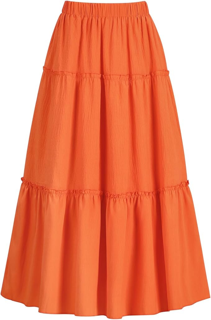 Maxi Skirts for Women Trendy High Waist Flowy Skirt Boho A-Line Layered Tiered Long Skirt Beach V... | Amazon (US)