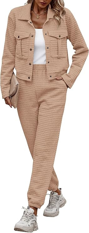 PRETTYGARDEN Womens 2024 Winter 2 Piece Outfit Tracksuit Long Sleeve Button Down Shacket Jacket P... | Amazon (US)