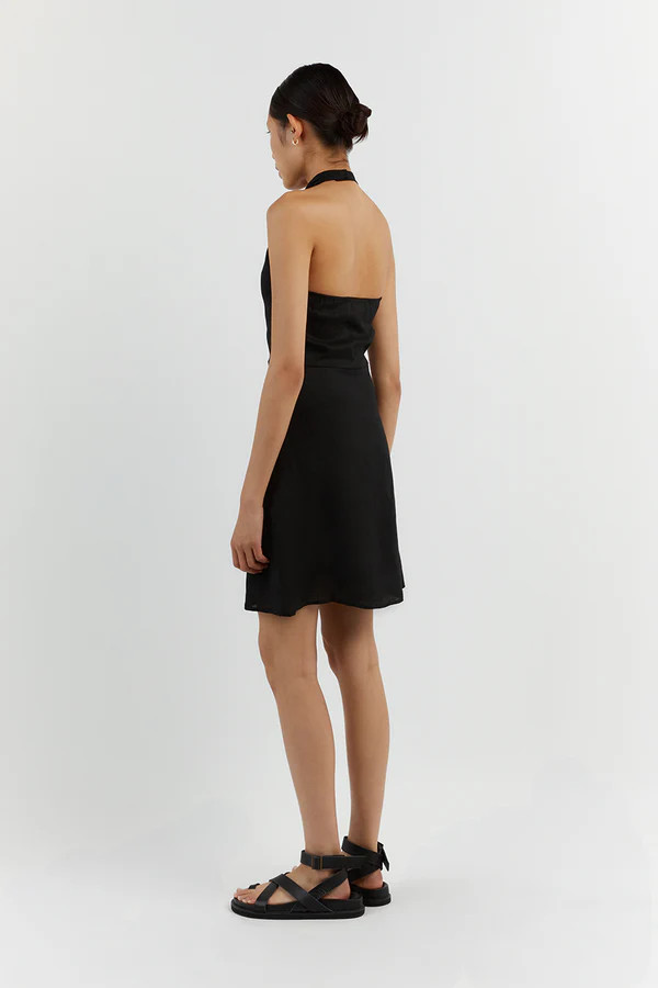 ZOEY BLACK ASYM LINEN MINI DRESS | DISSH