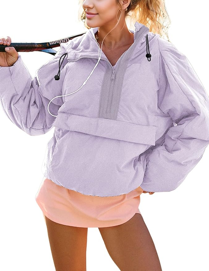 Women’s Puffer Jacket Lightweight Oversized Quilted Pullover Half Zip Winter Coat | Amazon (US)