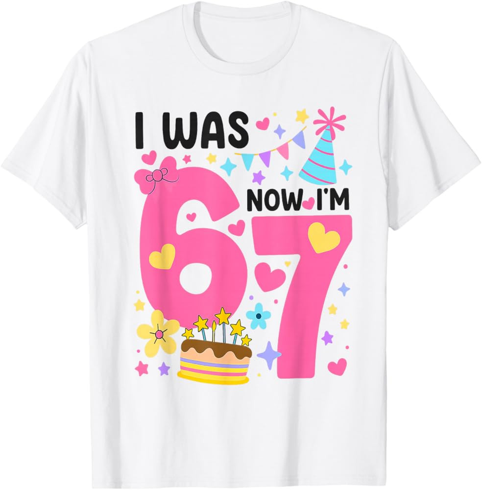 I was 6 Now I'm 7 Year Old Birthday 7th Kids Coquette Bow 67 T-Shirt | Amazon (US)